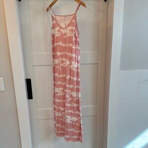 Pink and White Tie-Dye Maxi Dress